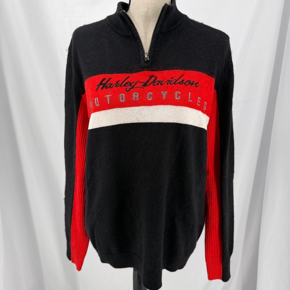 Harley-Davidson Motorclothes Womens 2XL Black Red 1/4 Zip Knit Sweater Logo